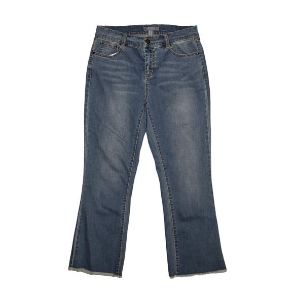 LISA RINNA COLLECTION NEW $74 Frayed Hem Crop Flared Jean Medium‎ Wash Size 2 - Picture 1 of 3